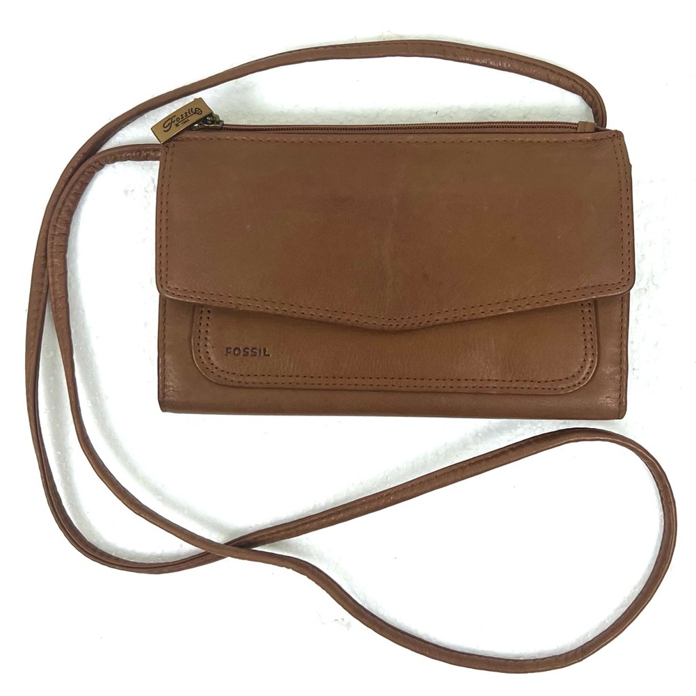 Vintage Y2K Fossil Leather Crossbody Wallet Organizer